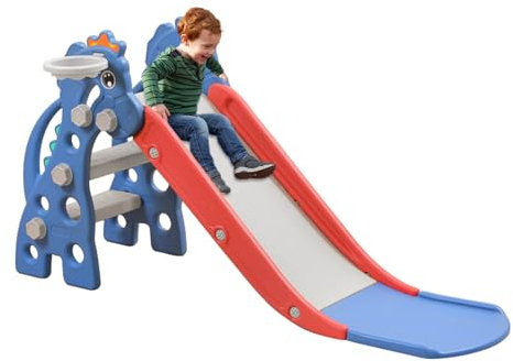 FIVMEN Rutsche Kinderrutsche 3-in-1 Set, Kinder Spielzeugrutsche Indoor Outdoor mit Basketballkorb, für Max 50KG ab 1-6 Jahre Kinder (Type A)