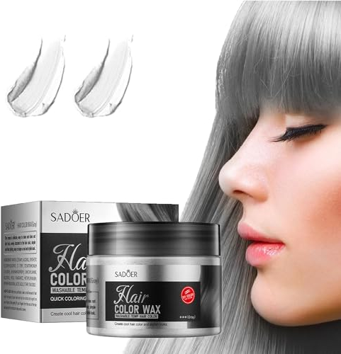 Haarwachs Temporäres Haarfarbe Wachs, Unisex Haarfärbemittel Wachs, Haartönung Temporäre Haarfarbe, Haarfarbe Wachs, Temporäre Haarfarbe, Temporäre Haarwachs Farbe, Cosplay & Halloween (Silber, 120g)