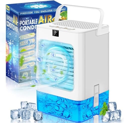 Portable Air Cooler, Mini Cooling Fan,USB Rechargeable Portable Personal Humidifier Cooler Fan with 3 Wind Speeds for Home Office Bedroom Table and Desktop