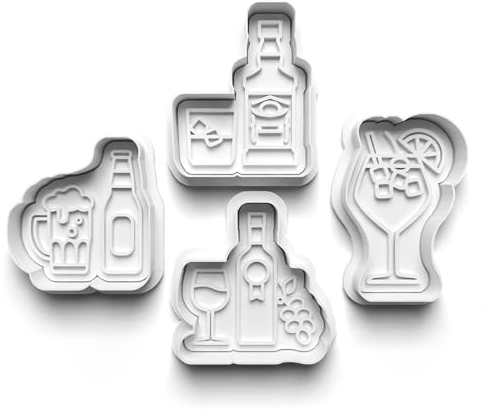 Cookie Cutters Set 4 PCS Wine Cocktail Whiskey Beer Cookie Stamp Cookie Cutter Mould Dough Fondant for Kid DIY Cookie Making
