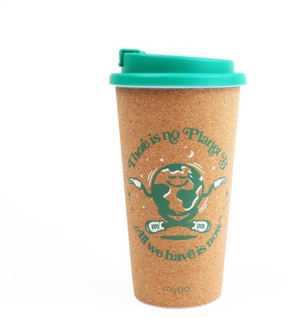 Myga Reusable Coffee Cup - 450ml Leakproof Double Walled Insulated Travel Mug with Lid - Large BPA-Free Eco-Friendly Cork Thermal Cup for Hot & Cold Drinks - Planet B