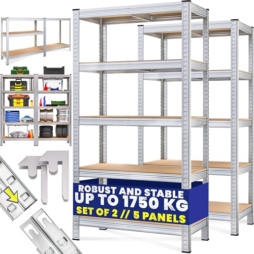 Monzana® 2x 5 Tier Heavy Duty Garage Shelving Unit 180x90x60cm Shelf Silver