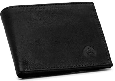 H&H Schmale Geldbörse Herren - Portemonnaie Geldbeutel | 100% Handmade Echt-Leder klein small Soft (Schwarz matt)
