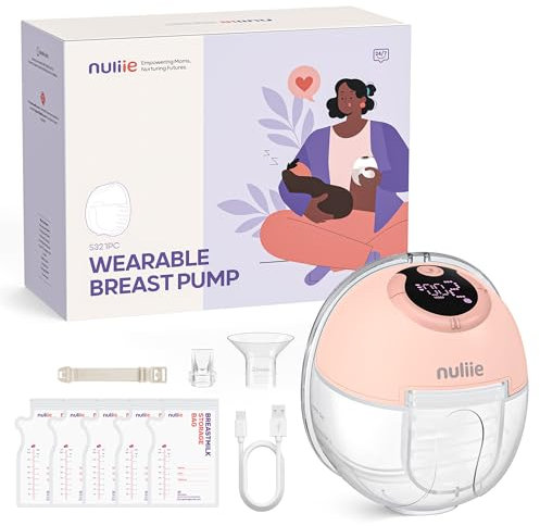Nuliie Electric Breast Pump Hands-Free S32, Wearable Portable Breast Pumps 4 Modes 9 Levels, 24MM Comfortable Flange, More Private, Replaced Accessories Included (1 Pack, Pink)