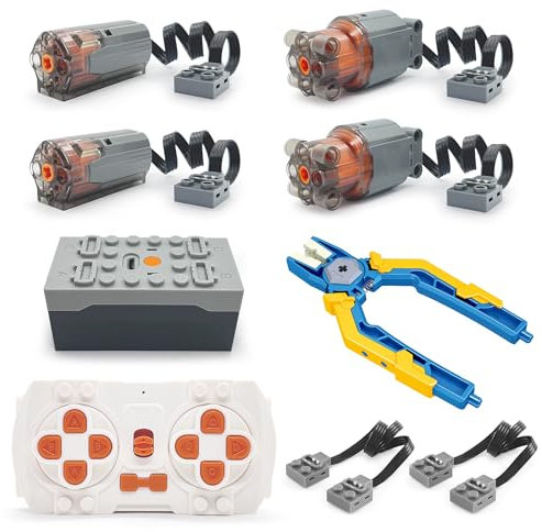 Technik Motoren Set, 4X Motor(2M+2L), Fernbedienung, Batteriebox, 2X Verlängerungskabel, Kompatibel mit Technic Klemmbausteine