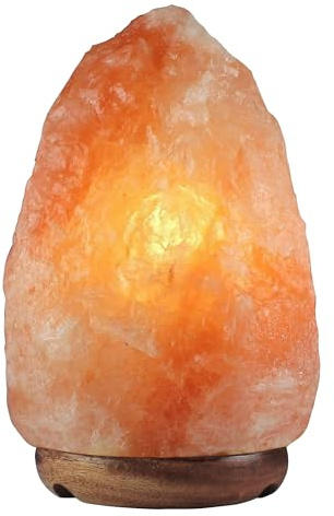 IlGruppone Lampada di Sale Himalayano Originale Naturale Realizzata A Mano con Base in Legno di Acacia Pezzo Unico Prodotto Certificato con Spina Europea - 8.5x10Cm-02Kg