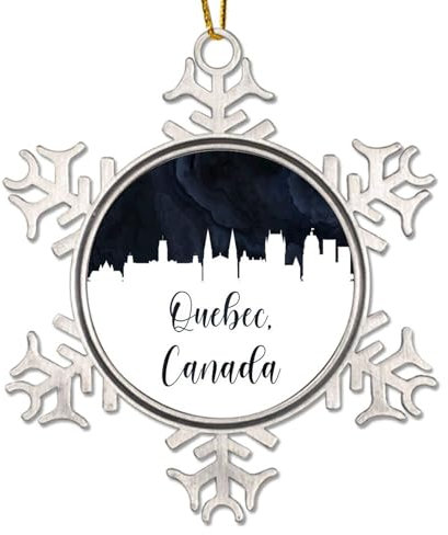 Ornamento fiocco di neve Canada Quebec Skyline Ornamento per albero di Natale Decorazione Quebec Paesaggio urbano Ornamenti di Natale personalizzati 2024 Metallo Souvenir Albero di Natale Appendere
