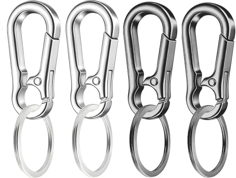 WIVBRNK 4 Pack Keychain, Metal Key Chain, Sturdy Key Ring, Key Rings for Home, Car, Office, Key Organizer Keychain Clip for Belt Loops, Purse, Bag, Key Chains for Men and Women (Black*2 Sliver*2)