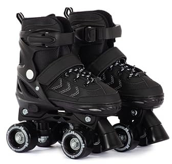 Aventuri Einstellbare Rollschuhe - Semi-Softboot Rollerskates - für Jungen und Mädchen - Größe 27-30 (XS) - Schwarz