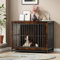 Hello-5ive Large Dog Crate Furniture, Wooden Dog Cage with Double Doors, Heavy Duty Indoor Dog Kennel with Removable Tray for Small Medium Large Dogs, End Side Table, 97.5x59x77.5 cm, Rustic Brown