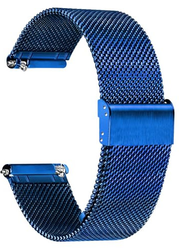 TStrap Bracelet Montre Metal Maille - Bleu Dégagement Rapide Bracelets pour Homme Femme - Métallique Mesh Watch Strap Connectée Boucle - 10mm 12mm 14mm 16mm 18mm 20mm 22mm