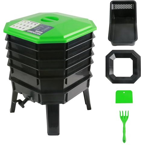 Goldshire 5-Layer Tray Worm Composter, Sustainable for Both Indoor & Outdoor, Worm Compost Bin for Vermicomposting Starter, Recycling Food Wastes