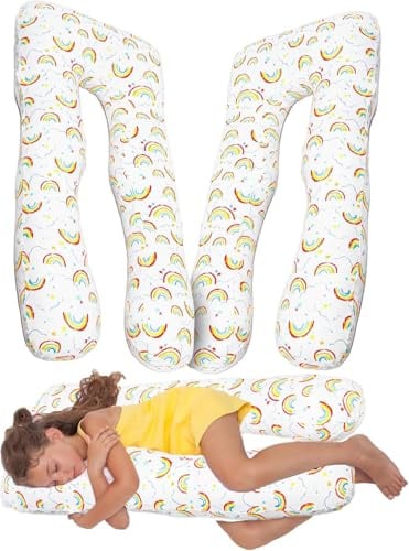 MKS Kindkissen für Bett Schlafen 60x120cm | Seitenschläferkissen | Anti-Stress Kopfkissen | Komfortkissen zur Stressbewältigung | Kuschelkissen (Regenbogen)