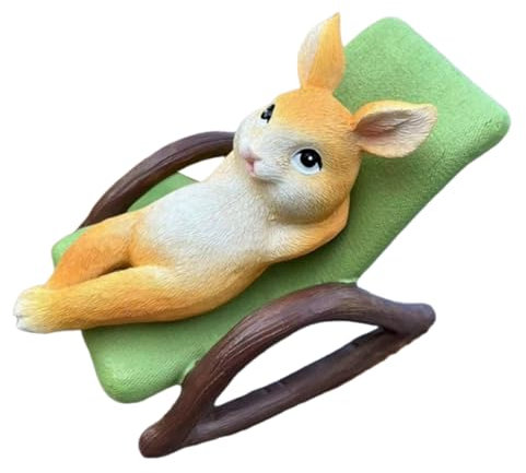 Vdaxvme Cartoon Kaninchen, Schweine mit Schaukelstuhl, Harz, Miniatur-Figur, Ornament für Gartenlandschaft und Heimschreibtisch
