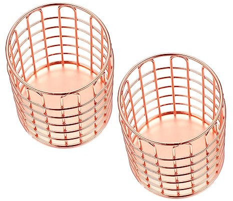 Angoily 2 Pièces Conteneur de rangement pour pinceaux de maquillage tasses à stylo porte-gobelet stylo pour bureau porte-crayon pot à crayons le fer Rose Gold