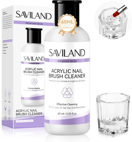 SAVILAND Advanced Acrylic Nail Brush Cleaner with Dappen Dish Effective Cleaning Non-Irritating Acrylic Nail Art Brush Cleaner for Salon & DIY Brush Care