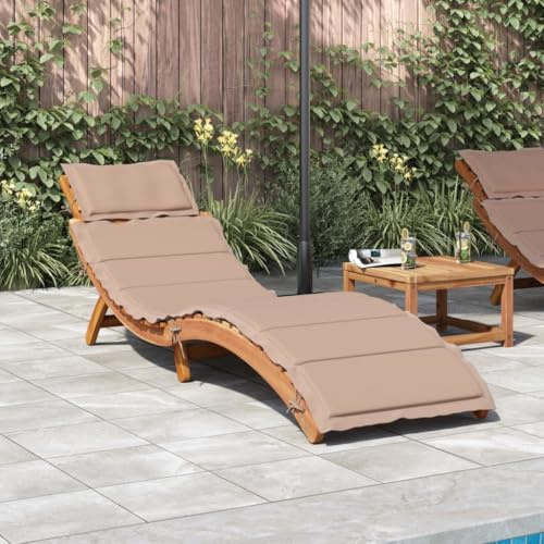 Refined Akazienholz Massiv Sonnenliege Klappbar Gartenliege Liegestuhl Holzliege Liege Gartenmöbel Saunaliege Sonnenliege mit Auflage Taupe Massivholz Akazie