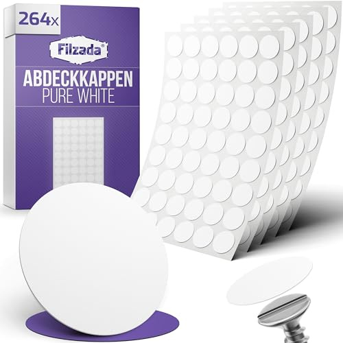 Filzada® 264x Abdeckkappen Schrauben D20mm Selbstklebend Weiß Möbelpflaster | Schraubenabdeckung, Möbelaufkleber - Schraubenkappen mit starker Klebekraft - kaschiert Macken & Bohrlöcher - Möbelpflaster