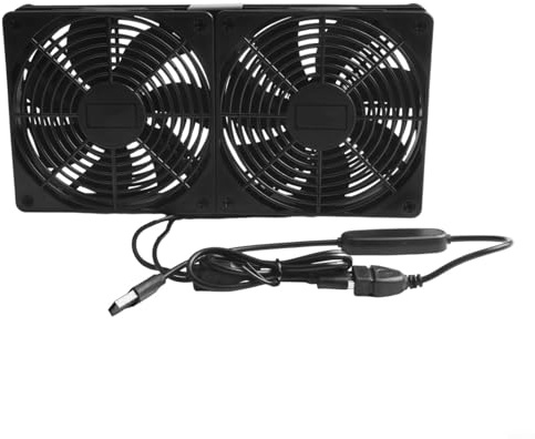 120 mm 5 V USB-betriebener Router-Lüfter mit Geschwindigkeitsregler, leise 27 dB, 81 CFM Luftstrom, Anti-Staubfilter, 80 cm Kabel, Schwarz (Doppelventilator)