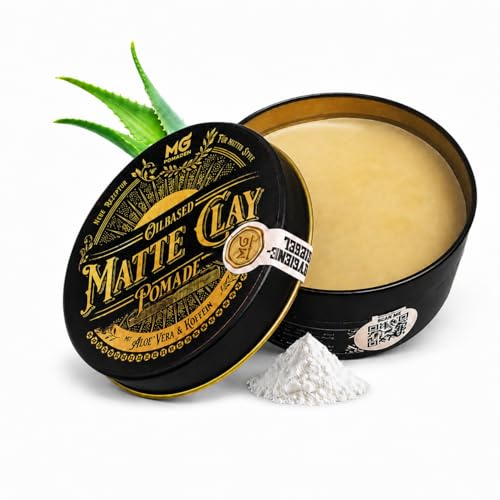MG Pomade MATTE CLAY – mattes Finish, starker Halt, Koffein & Aloe Vera | Ölbasierte, dermatologisch getestete Clay-Pomade für strukturierte Styles; wasserabweisend, nachstylebar, Made in Germany