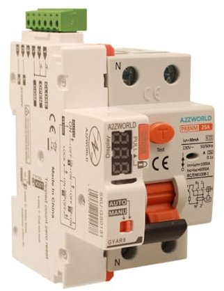 Interruttore Differenziale Riarmo Automatico 25A, Salvavita Tipo A 30mA, 3 Tentativi (10s/60s/300s), Occupa 3 Moduli DIN, RCCB 1P+N 6kA 220V, Display A Led