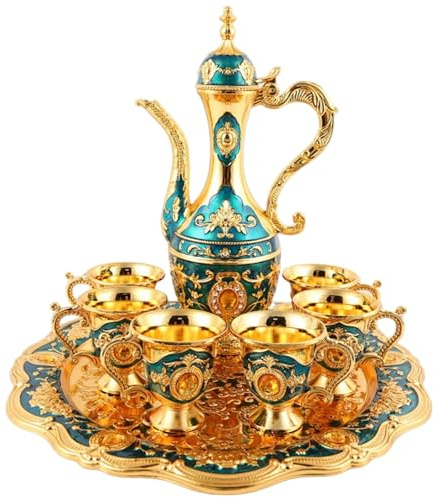 Set di tè turco set da caffè vintage dorato con vassoio e 6 tazze di lussuoso bicchiere di tè marocchini eleganti per decorazioni per la casa in cucina