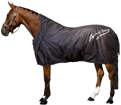 Imperial Riding IRH Super-Dry Couverture d'été, 600D imperméable et Respirante (3000 mm/3000 MVP), Doublure en Coton, col Haut, Sangles croisées et Rabat de Queue, Couverture pour Cheval, été et