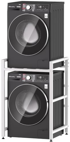 LIKEEM Washer Dryer Stand Stacking Kit, 300KG Load Capacity, 3 Level Height Adjustment, Robust Carbon Steel Frame with Anti Slip Mat, for Tumble Dryer and Dishwasher, Laundry Room and Kitchen (White)