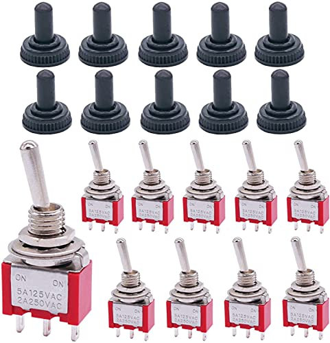 mxuteuk 10 Stück Mini-Kippschalter SPDT 2 Position 3 Stifte EIN-EIN AC 125V 5A mit wasserdicht Schutzkappe MTS-102-10mz