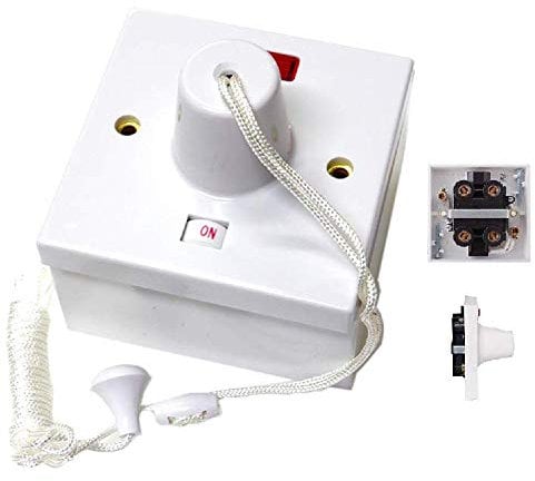K M Electronics® Shower Switch Pull Cord Bathroom Fan Ceiling NEON Indicator 45A with Back Box