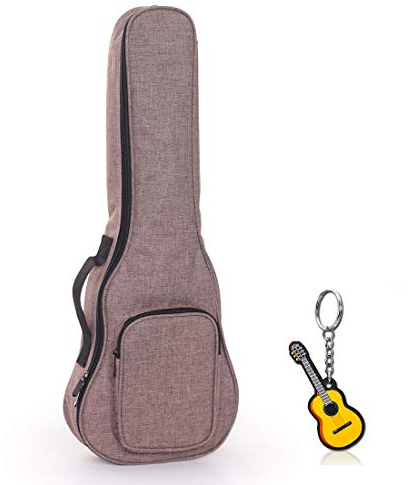 LONGTEAM Custodia per ukulele semplice in lino, 10 mm, impermeabile, portatile, con tasca portaoggetti (21 in soprano, marrone)
