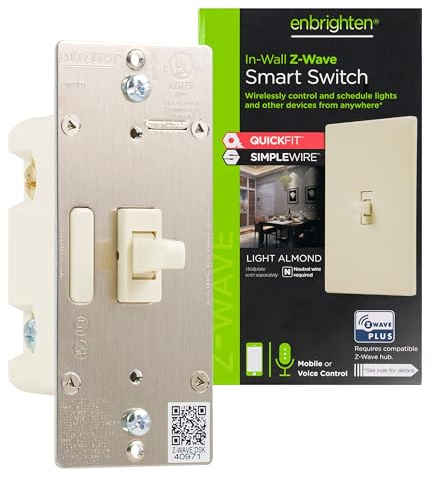 Enbrighten Almond Z-Wave Plus Interrupteur intelligent avec QuickFit et SimpleWire, 3 voies, compatible avec Alexa, Google Assistant, Hub ZWave requis, répéteur/rallonge de portée, bascule, 14293
