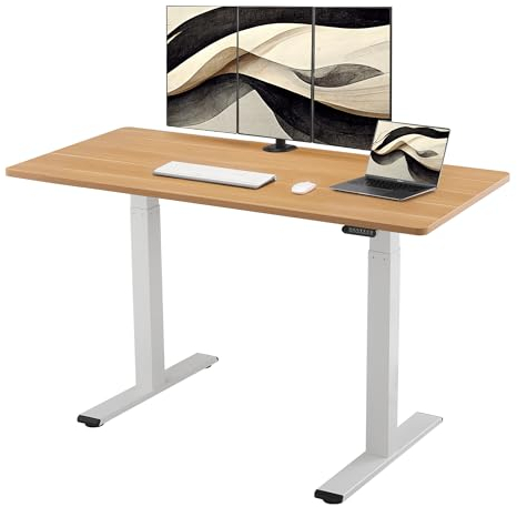 E.For.U® höhenverstellbarer Schreibtisch 160x80 cm, 2 Motoren, elektrisch höhenverstellbares Tischgestell mit 2-Fach-Teleskop, Memory-Steuerung (Weiß), DT20L mit Tischplatte (Buche)