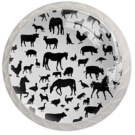 Farm Animals Silhouette Cabinet Door Knobs Handles Pulls Cupboard Handles Drawer Wardrobe 4pcs