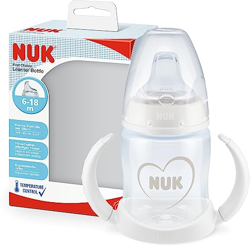 NUK First Choice+ Trinklernflasche | 6–18 Monate | auslaufsichere Trinkschnabel aus Silikon | Anti-Colic-Ventil | BPA-frei | 150 ml | Herz (neutral)