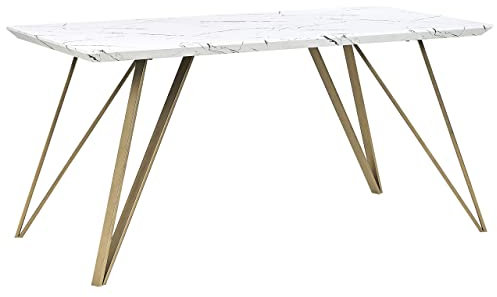 Beliani Esstisch Weiß Marmor Optik 150 x 80 cm mit Metallgestell Gold Glamour Molden
