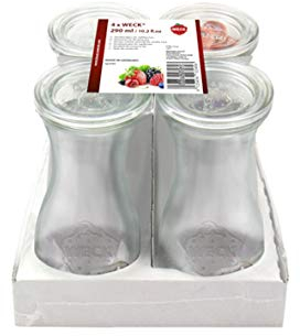 BILLIET Weck 55898W Lot de 4 Bouteilles de Conservation en Verre avec Couvercle-250 ML