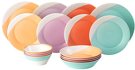 Royal Doulton Mixed Set - 1815 Bright Collection - Porzellanteller & Schalen Set 16 Stück - Teller & Schalen für Abendessen, Pasta, Müsli & Suppe, verschiedene Größen