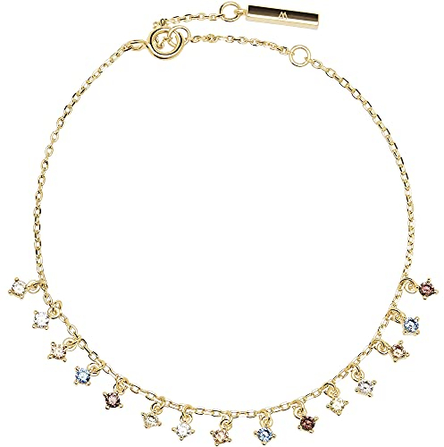 PDPaola Willow Armband aus vergoldetem Silber mit 15 hängenden Steinen in fünf verschiedenen Farben,Kette: Verstellbarer Verschluss von 15 bis 18 cm, PU01-109-U