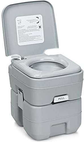 COSTWAY Toilette Portable WC Chimique Portable pour Camping Caravanes Hôpital, Toilette Chimique 20L HDPE (Gris)
