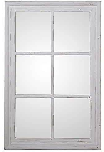 Espejo de Pared con Forma de Ventana de Madera de Eucalipto en Blanco Decape 70x4,5x110cm, Ancho Marco 8cm