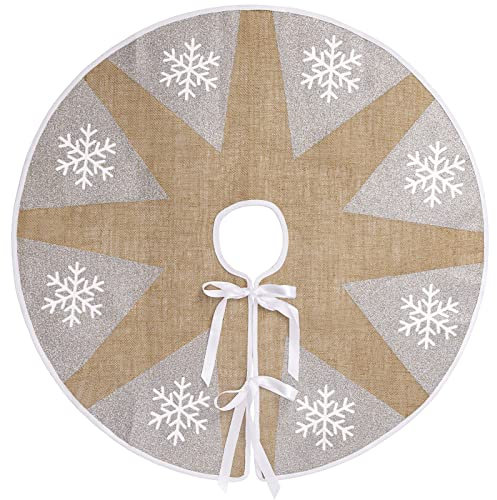 N&T NIETING Base per albero di Natale, 76 cm, con glitter e fiocco di neve bianco, in iuta, decorazione per la casa