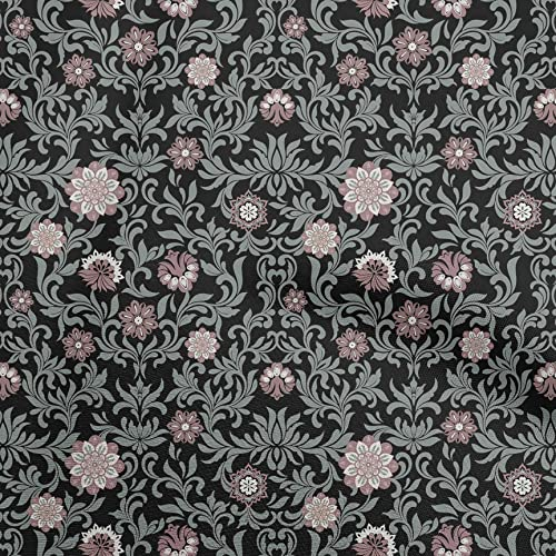 oneOone Viskose-Jersey Schwarz Stoff Asiatische Suzani. Kleiden Material Gewebedruck Meterware 60 Zoll breit