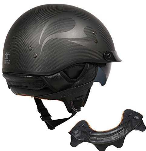 Klassischer Vintage-halbhelm aus Kohlefaser, Jethelm mit Offenem Gesicht, Halbhelm Im Retro-stil, DOT/ECE-geprüft für Männer, Frauen, Scooter, Atv, Bobber-helm,#8,XXL