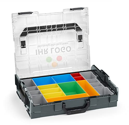 Sortimo L-BOXX 102 Anthrazit mit transparentem Deckel individuell anpassbar mit Ihrem Logo | Insetboxen-Set H3 | Sortierbox Kleinteile | Ideale Schraubenbox | Aufbewahrung Werkzeugkoffer LBOXX