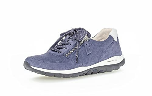 Gabor Damen Low-Top Sneaker, Frauen Halbschuhe,Wechselfußbett,Laufschuhe,schnürschuhe,schnürer,Plateausohle,Jeans/Weiss,38 EU / 5 UK
