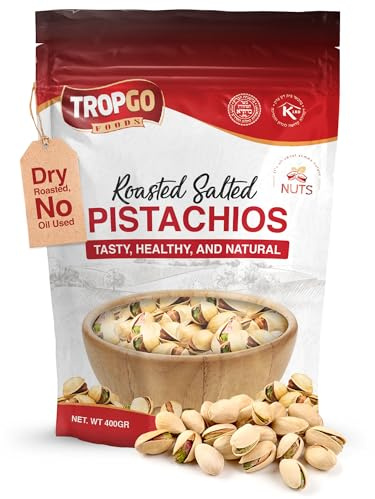 Tropgo Pistachio Nuts Roasted & Salted - 400g - Jumbo Pistachios in Shells , Premium Quality , Healthy Snack High in Fibre & Minerals , Packed Fresh , Perfect for Snacking
