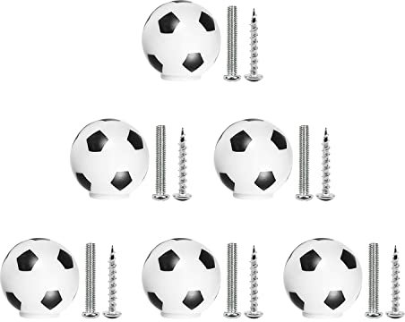 JINTANG 6PCS boutons de meuble,boutons de football enfant,avec 2 tailles de vis,poignées de meubles pour tiroirs,armoires et penderies