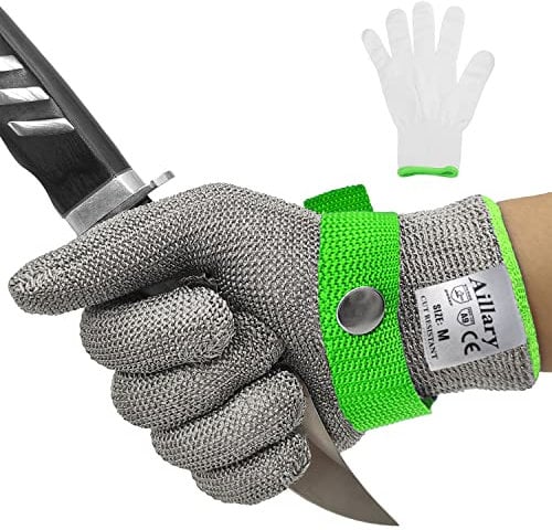 Aillary Level 9 Cut Resistant Kitchen Glove, Food Grade, Machine Washable, Stainless Steel Wire Metal Mesh Safety Work Glove for Mandolin, Cutting