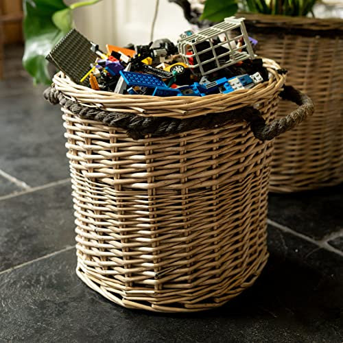 Arthur Cameron Circular Round Wicker Lined Log Basket/Storage Box/Planter (Small)